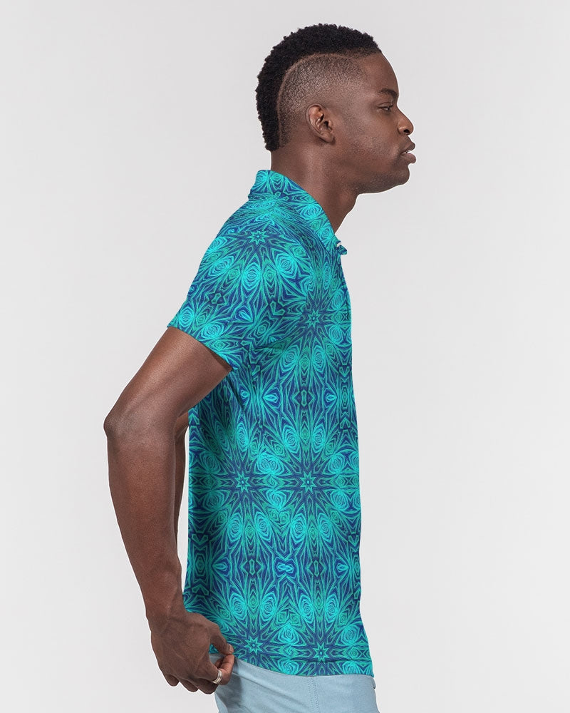 Blue Ice Kaleidoscope Men's All-Over Print Slim Fit Short Sleeve Polo