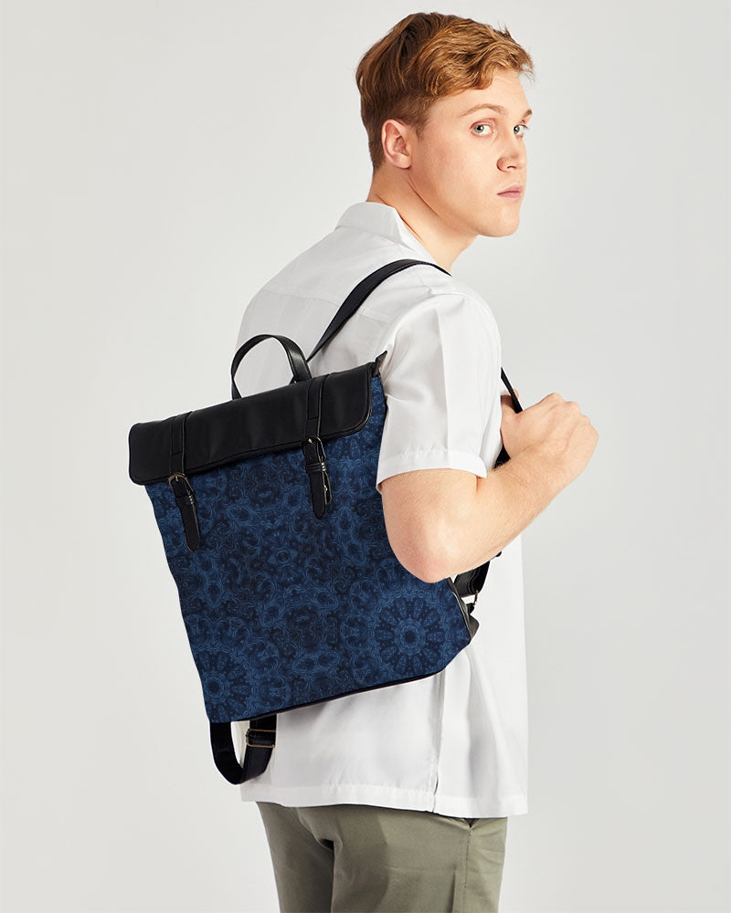 Blue Faux Velvet Kaleidoscope Casual Flap Backpack