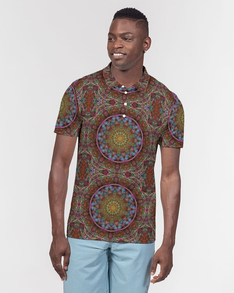 Blue Pink Windy Kaleidoscope Men's All-Over Print Slim Fit Short Sleeve Polo