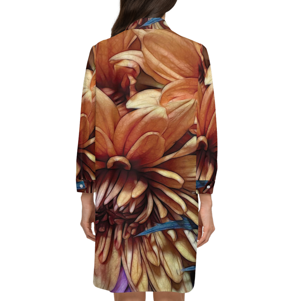 October Flowers 8 Women's High-Low Long-Sleeve Hem Shirt Silky-like Elegance