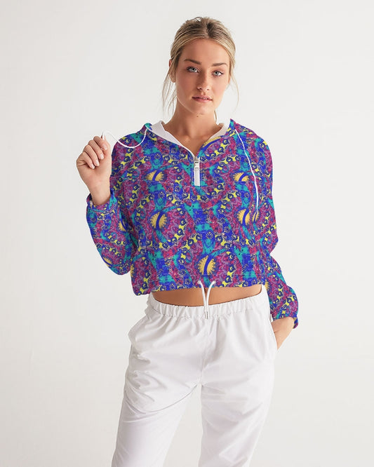 Caribbean Grafitti Women's All-Over Print Cropped Windbreaker