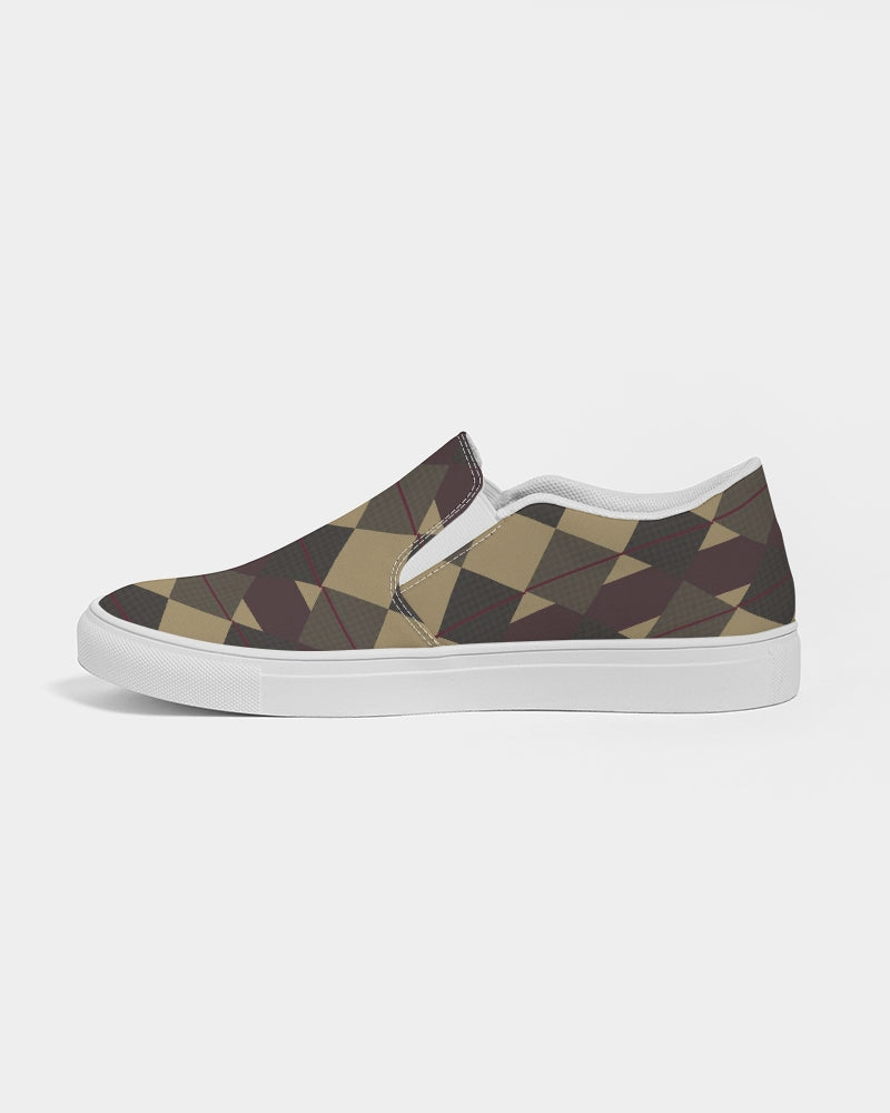 Checkered Brown Plaid Argyle Men's Slip-On Canvas Shoe