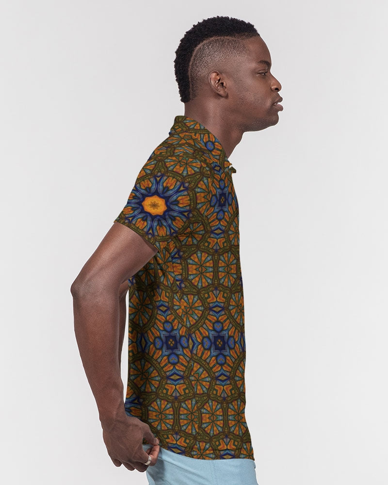 Blue and Yellow Sketch Kaleidoscope Men's All-Over Print Slim Fit Short Sleeve Polo