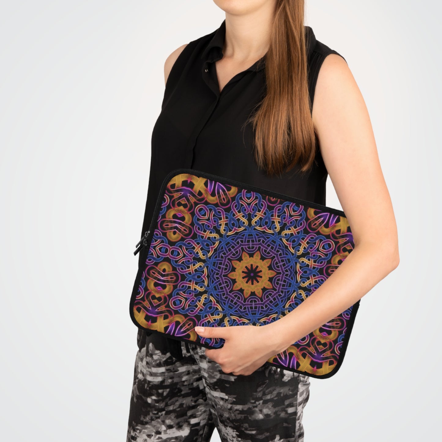 Blue Gold Celtic Kaleidoscope Laptop Sleeve