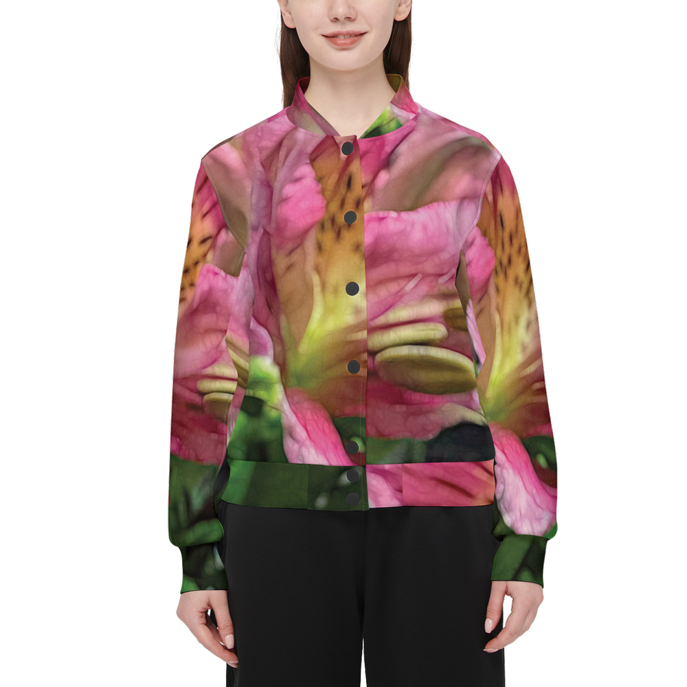 October Flowers 3 Women's Double Layered Bomber Sports Jacket-Techno Scuba Knit