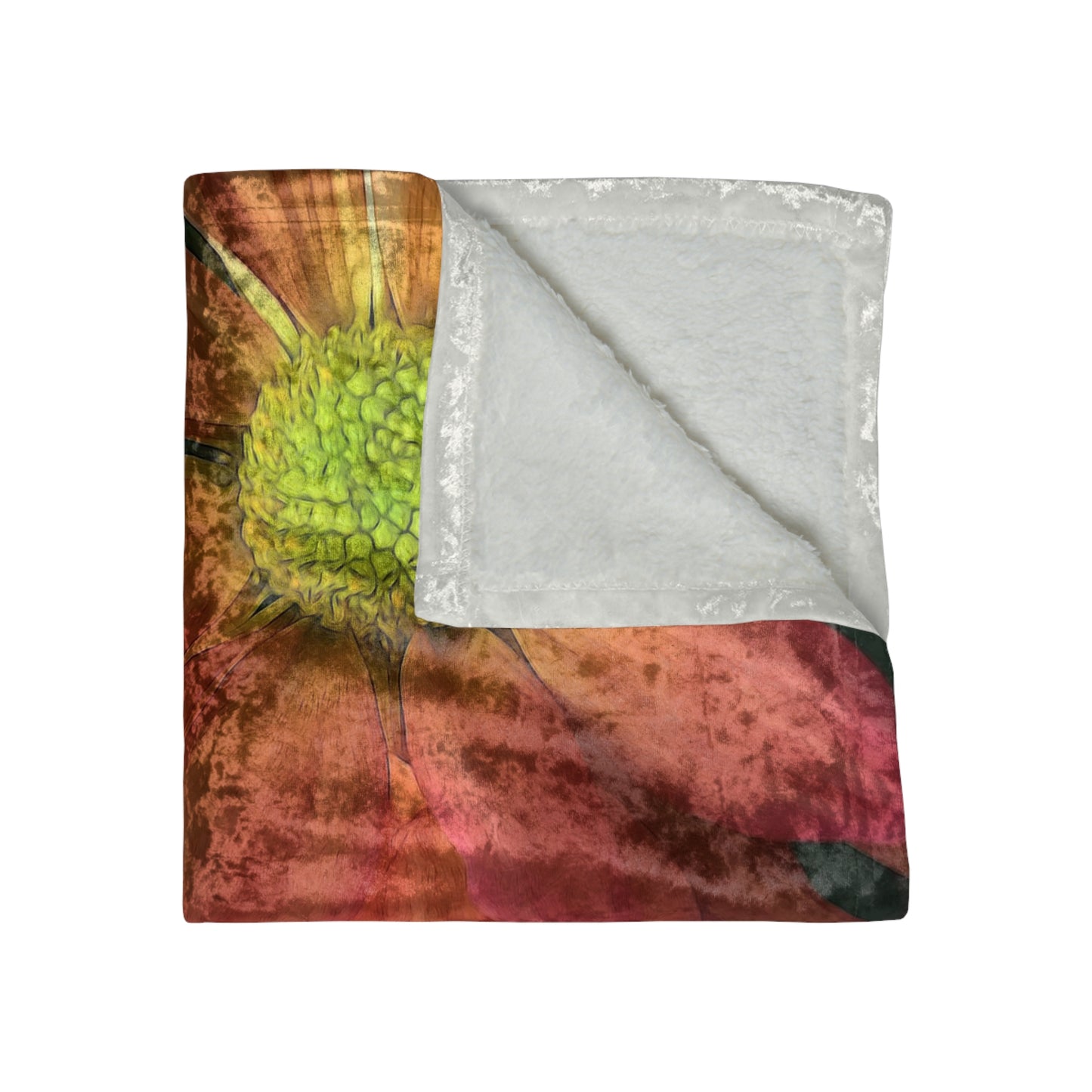 Cream and Pink Three Flowers Crushed Velvet Blanket