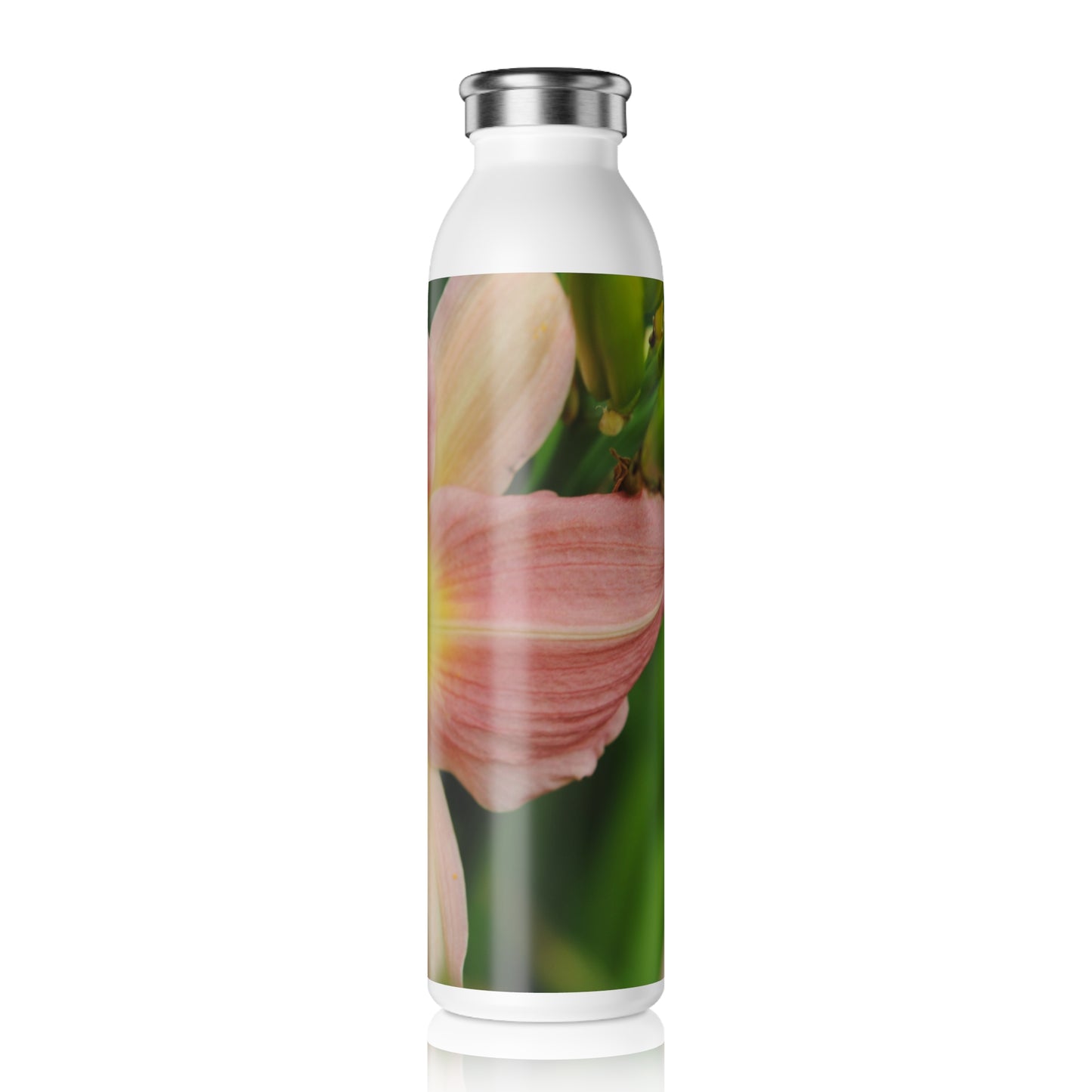 Peaches and Cream Lily Slim Water Bottle with Elegant Flower Design, Eco-Friendly Hydration, Perfect for Yoga, Gifting, or Everyday Use