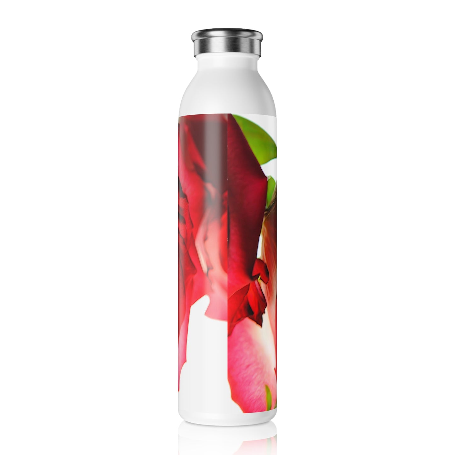 Slim Water Bottle — Red Rose Floral Stainless Steel Bottle (Slim)