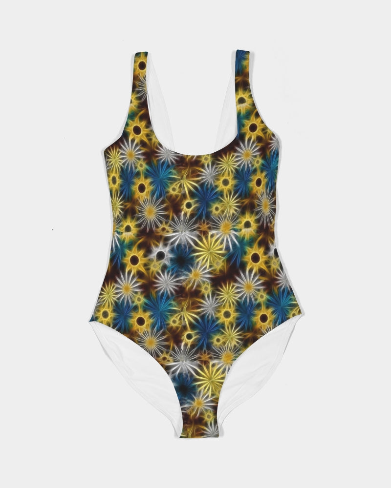 Blue and Yellow Glowing Daisies Women's All-Over Print One-Piece Swimsuit