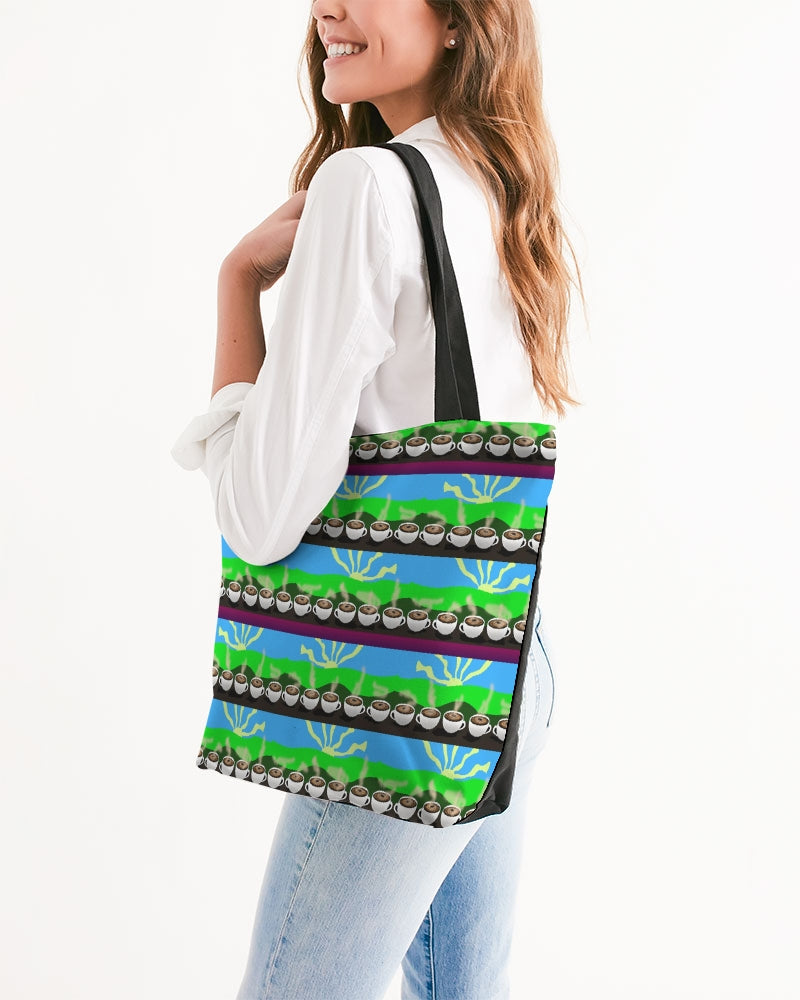 Coffee Morning Pattern Canvas Zip Tote