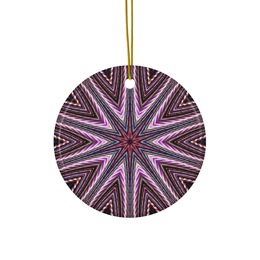 Candy Cane Kaleidoscope Star Ceramic Ornament — Pink Geometric Holiday Decoration
