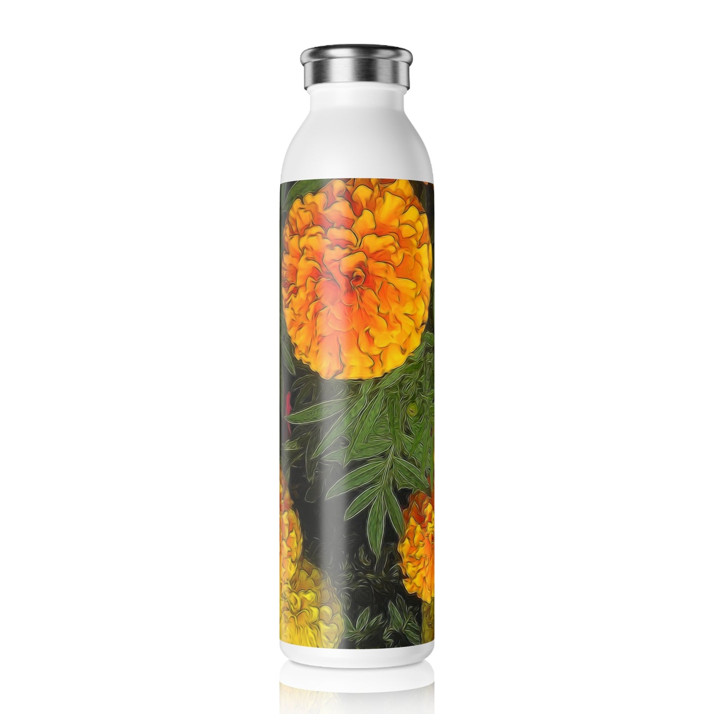 Marigold Garden Slim Water Bottle - Eco-Friendly Hydration, Perfect for Active Lifestyles, Gift for Nature Lovers, Travel, Yoga, Fitness, Summer