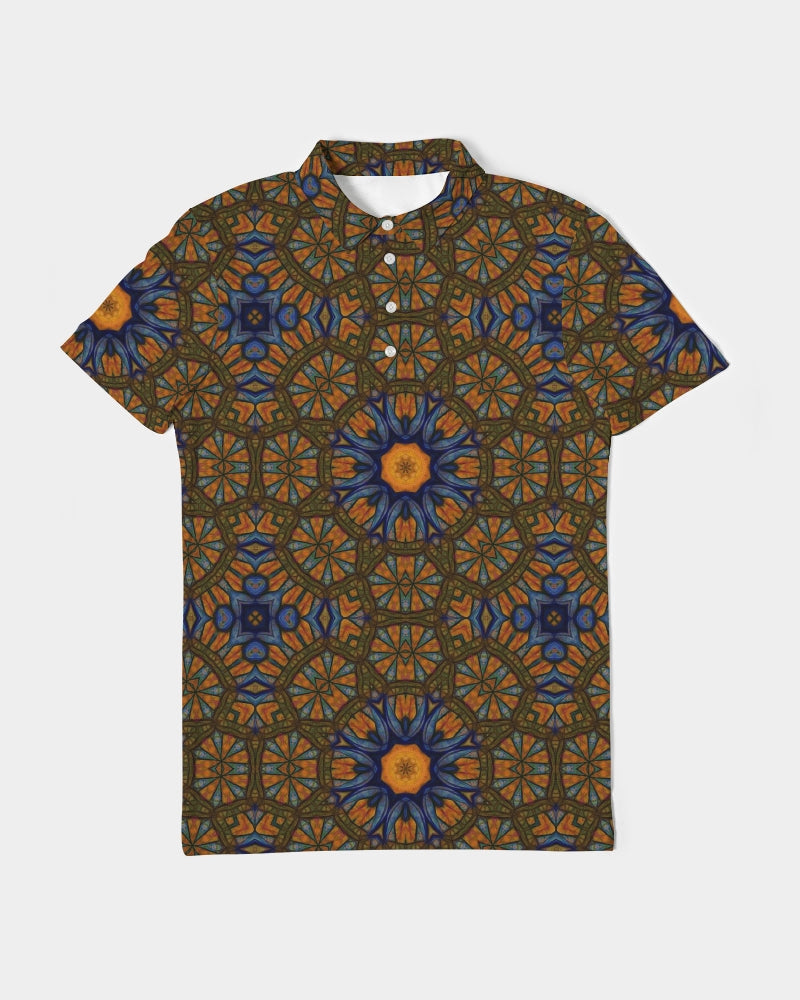 Blue and Yellow Sketch Kaleidoscope Men's All-Over Print Slim Fit Short Sleeve Polo