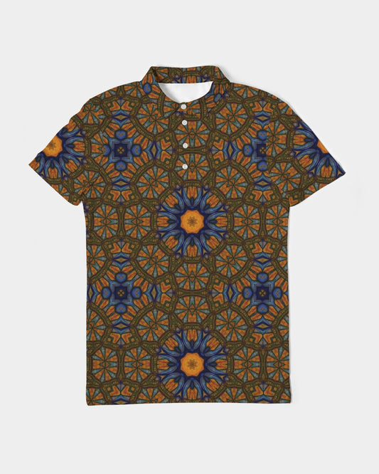 Blue and Yellow Sketch Kaleidoscope  Men's All-Over Print Slim Fit Short Sleeve Polo