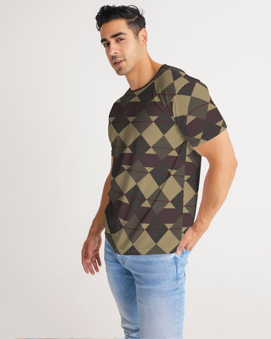 Checkered Brown Plaid Argyle Men's All-Over Print Tee