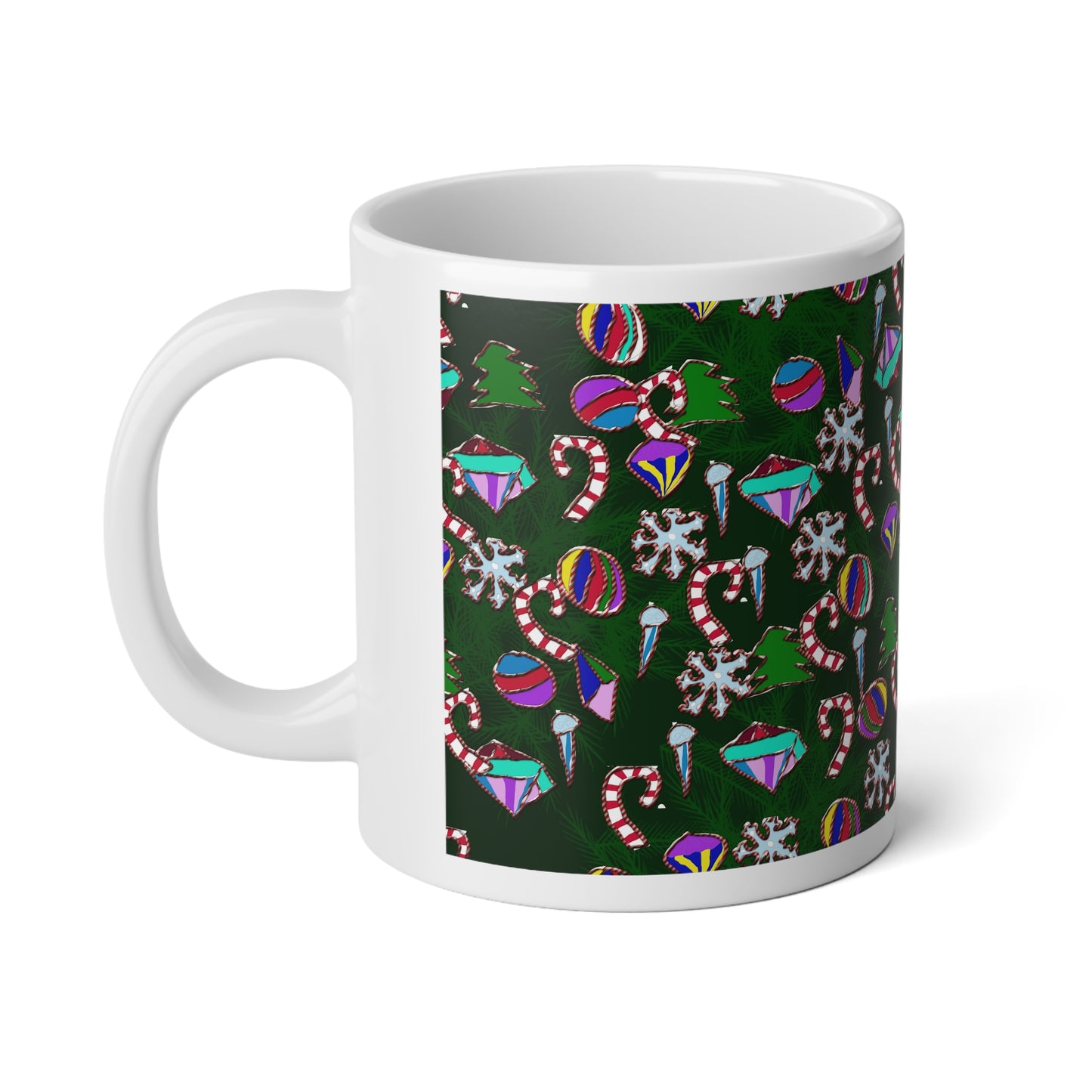 20oz Christmas Pattern Jumbo Mug — Candy Canes, Ornaments & Trees