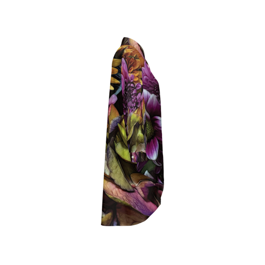 October Flowers 6 Women's High-Low Long-Sleeve Hem Shirt Silky-like Elegance