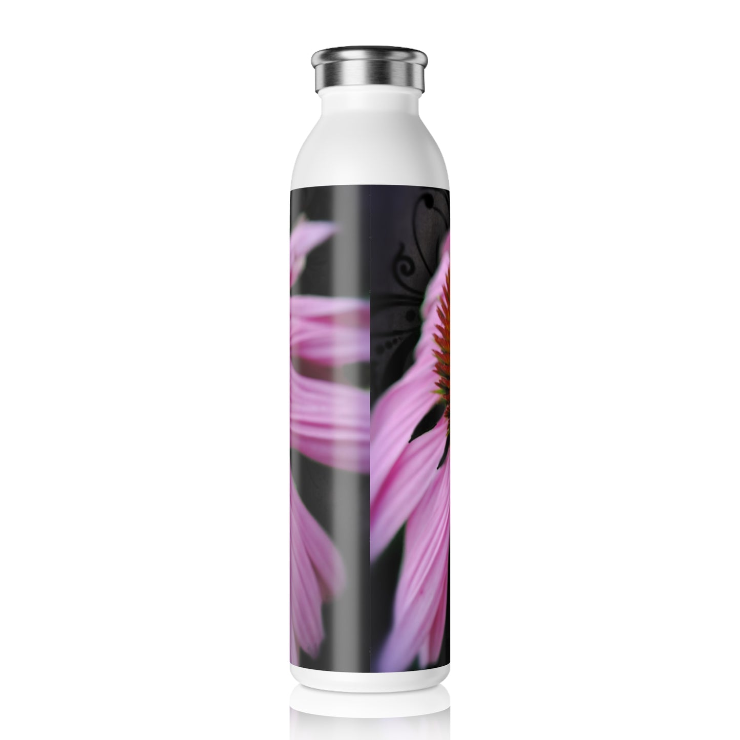 Slim Water Bottle — Pink Coneflower Floral Stainless Steel Bottle