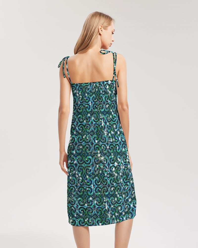 Blue Ice Sparkle Swirl Women's All-Over Print Tie Strap Split Dress