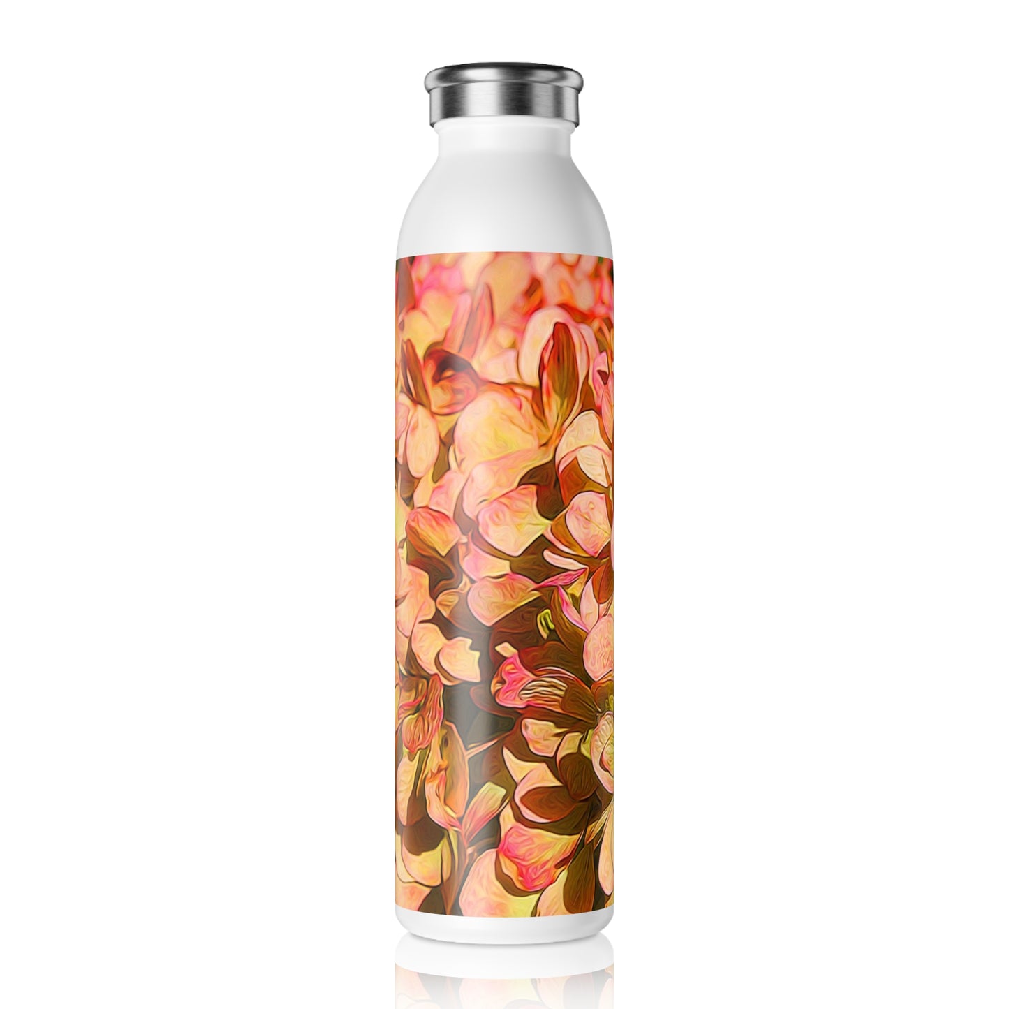 Pink and Cream Hydrangeas Slim Water Bottle - Eco-Friendly Hydration, Travel Mug, Workout Companion, Summer Essential, Gift for Nature Lovers