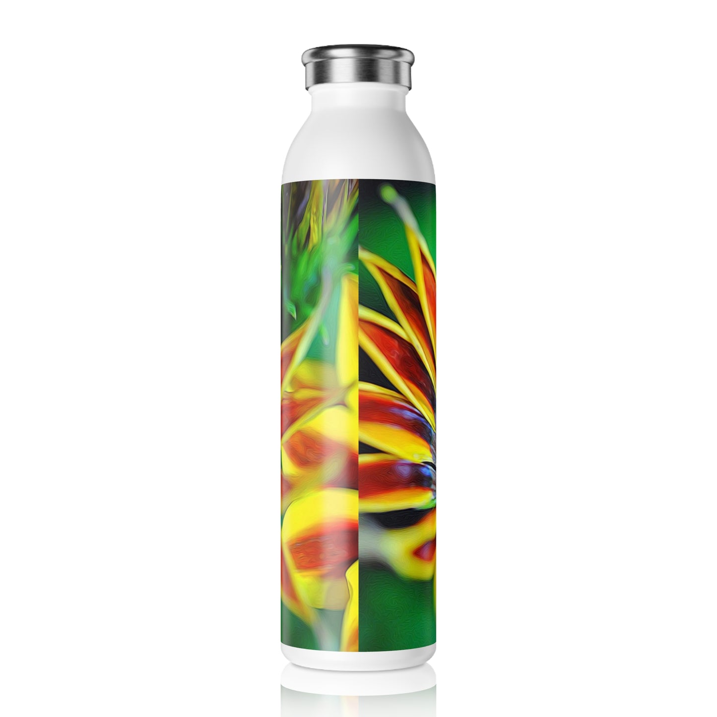 Orange and Yellow Flower Slim Water Bottle | Eco-Friendly Water Bottle, Hydration Bottle, Summer Accessory, Gift for Outdoors Enthusiasts