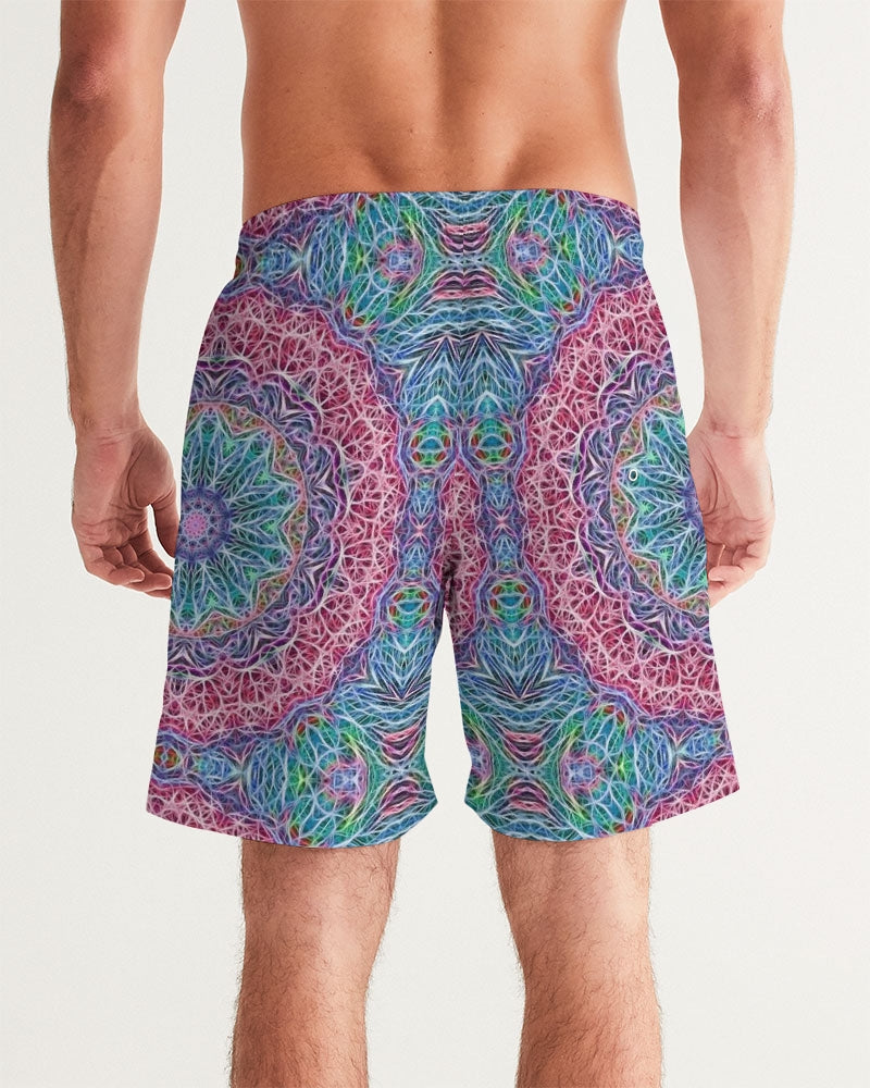 Blue Red Snowflake Kaleidoscope Men's All-Over Print Swim Trunk