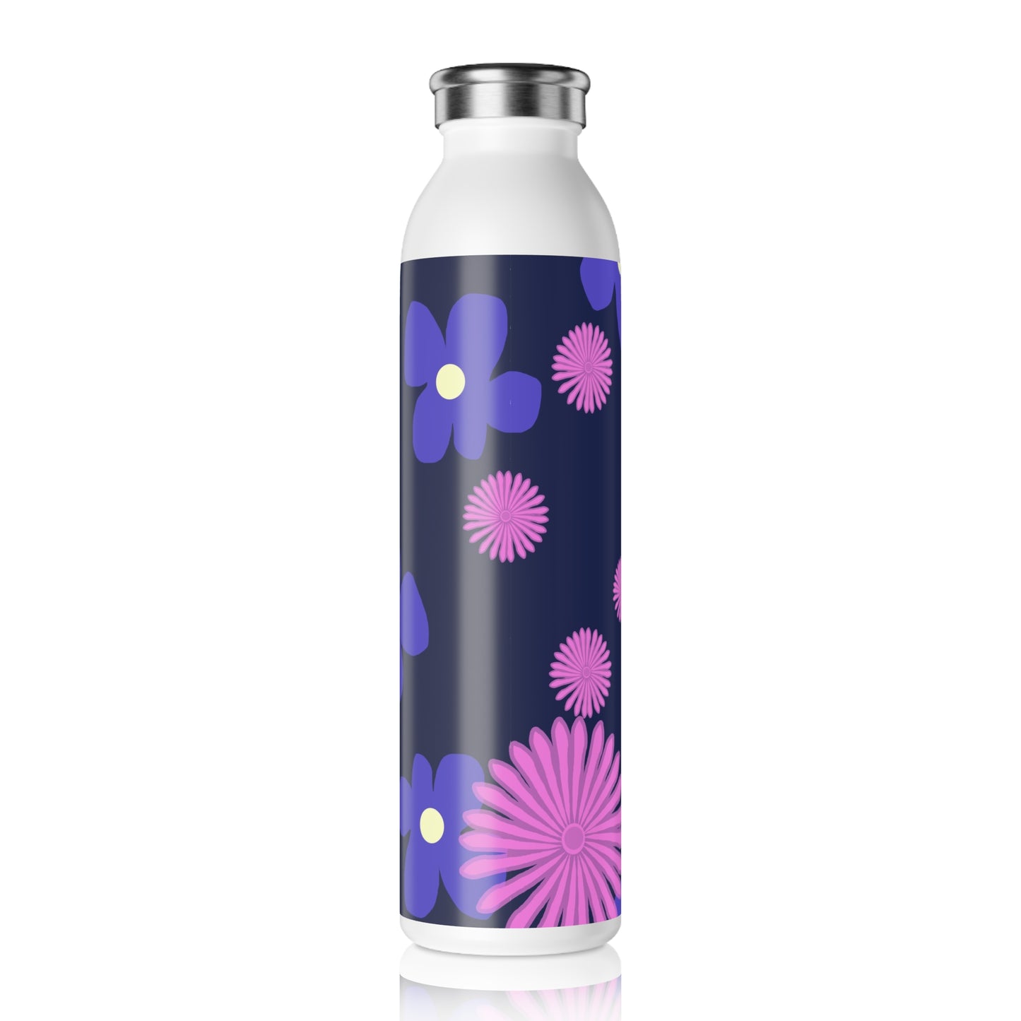Pink and Blue Flowers Slim Water Bottle with Colorful Design, Reusable Drink Container, Eco-Friendly Gift, Travel Hydration, Summer Accessories