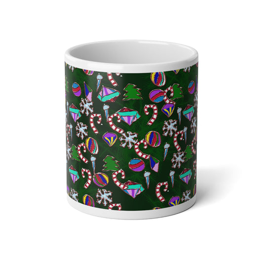 20oz Christmas Pattern Jumbo Mug — Candy Canes, Ornaments & Trees