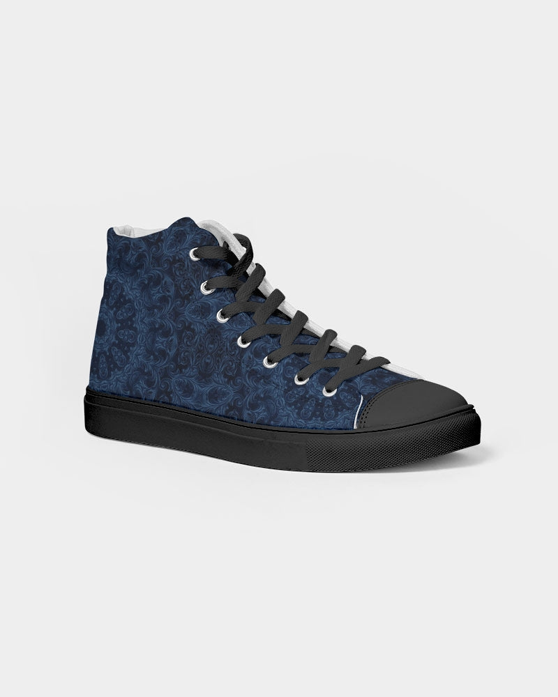 Blue Faux Velvet Kaleidoscope Women's Hightop Canvas Shoe - Black