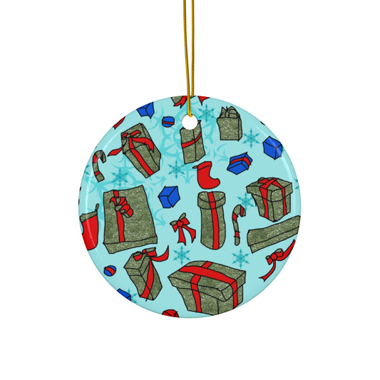 Christmas Gift Pattern Ceramic Ornament — Star Shape Holiday Tree Decoration