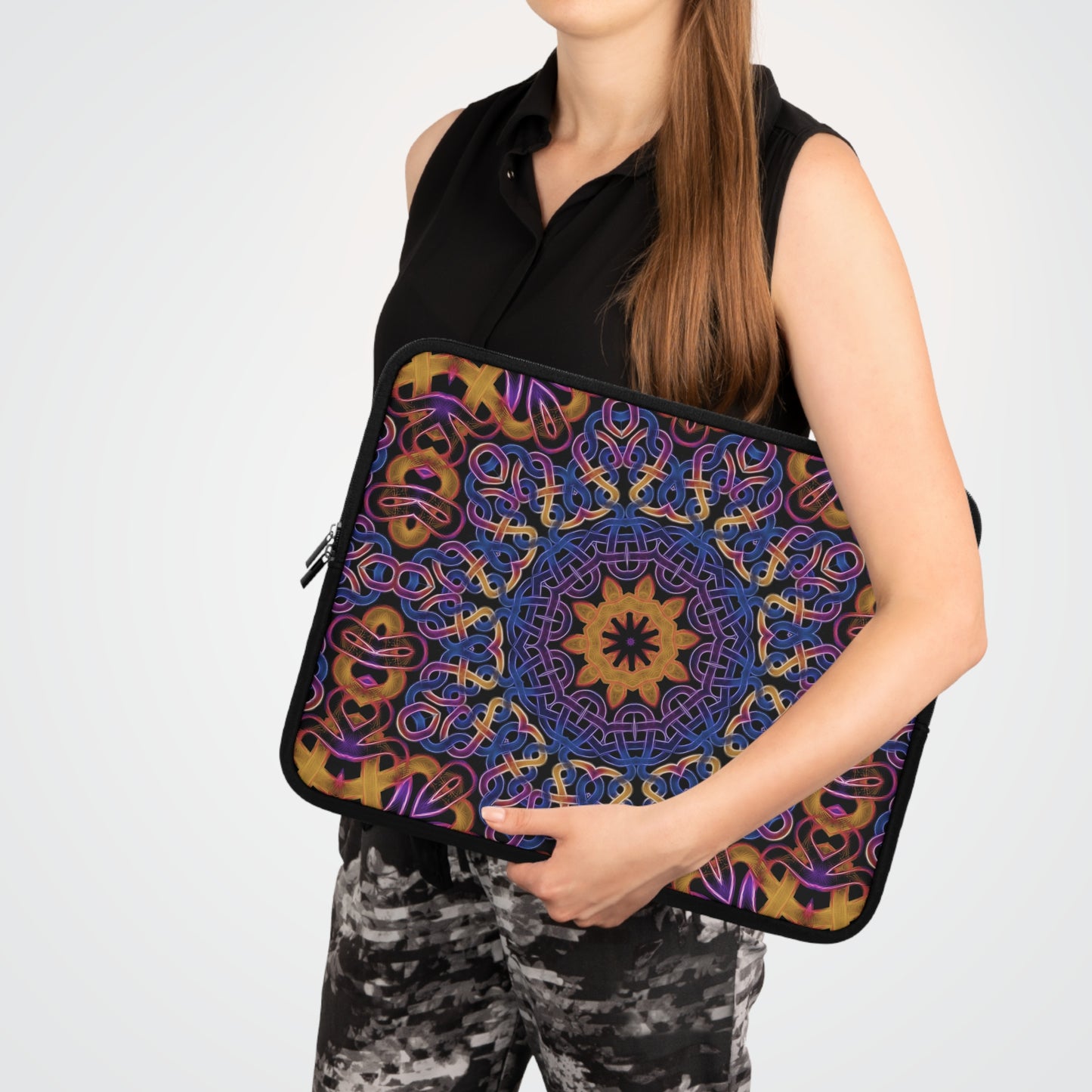 Blue Gold Celtic Kaleidoscope Laptop Sleeve