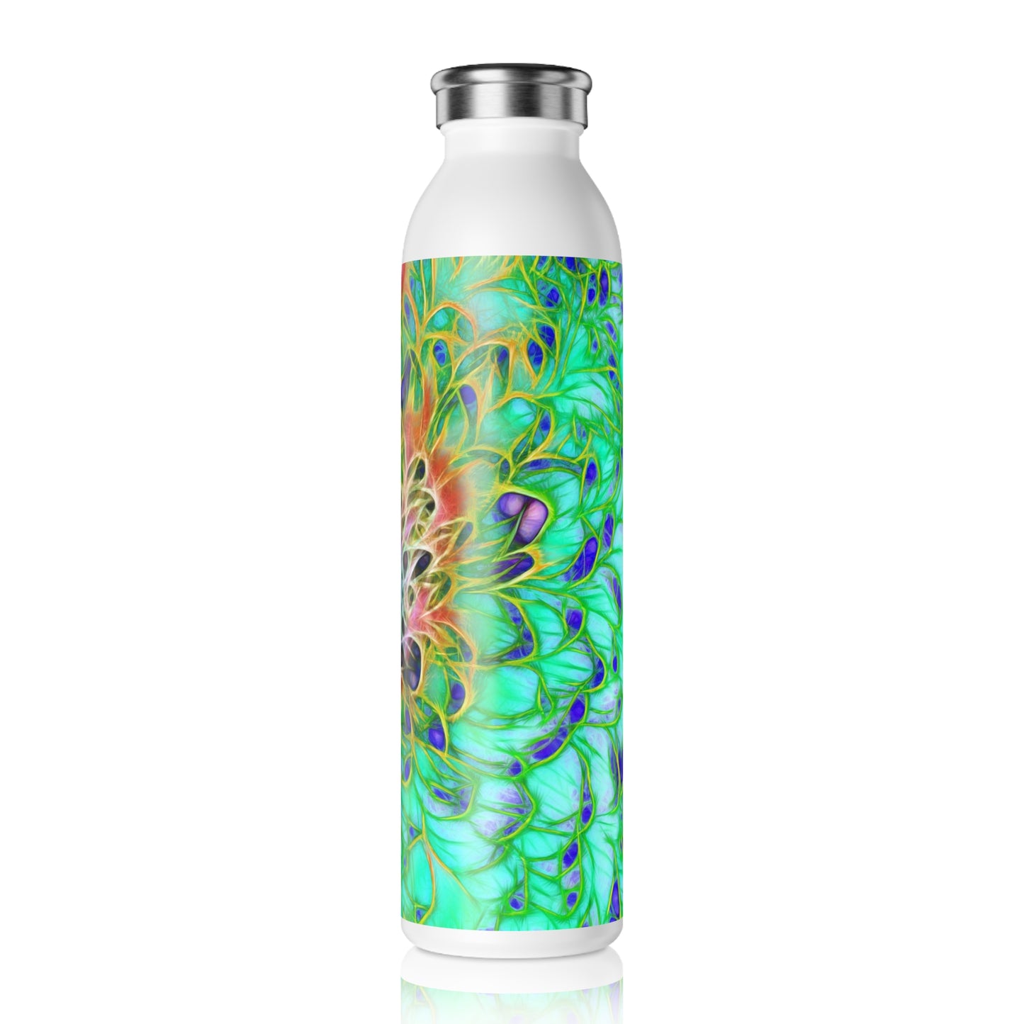 Vibrant Floral Slim Water Bottle, Eco-Friendly Drinkware, Outdoor Sports Bottle, Gift for Mom, Motivational Hydration