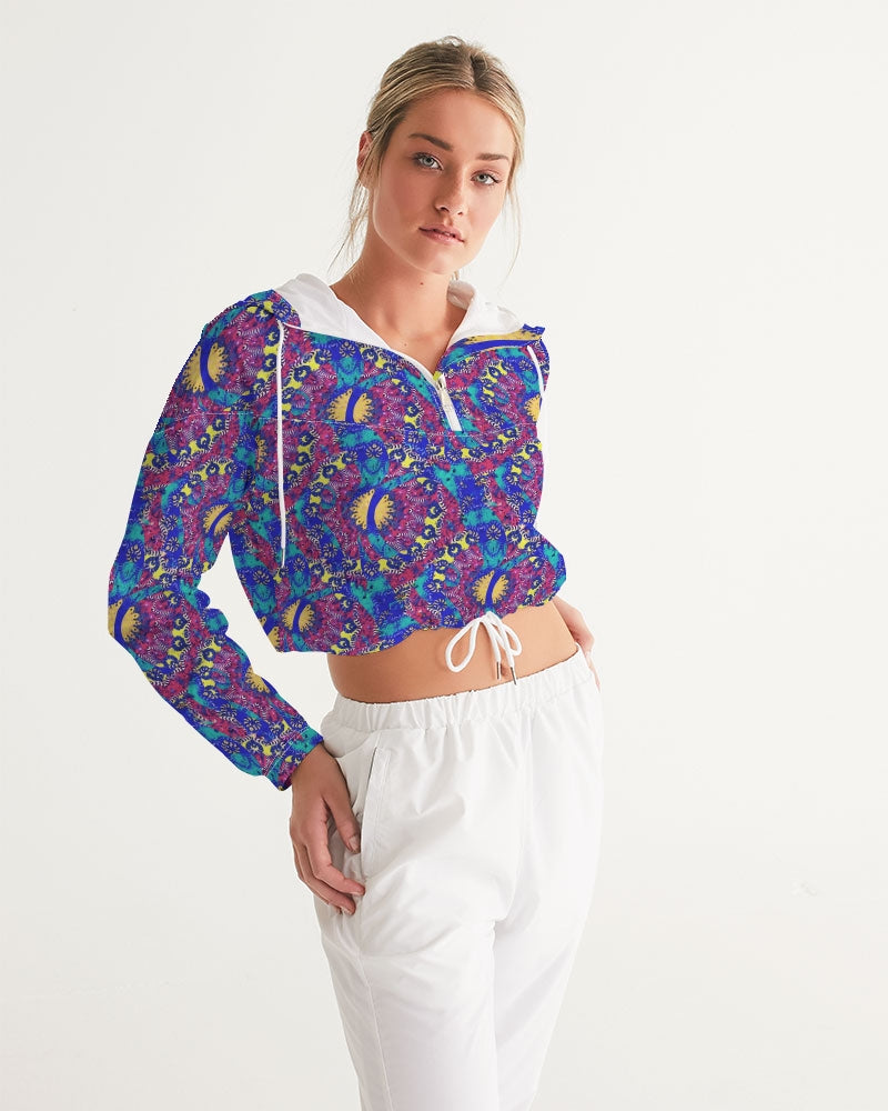 Caribbean Grafitti Women's All-Over Print Cropped Windbreaker