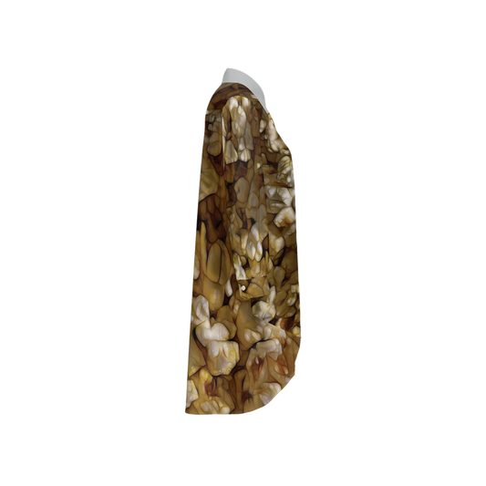 Buttered Popcorn Women's High-Low Long-Sleeve Hem Shirt-Wrinkle-Free Silky-like Elegance