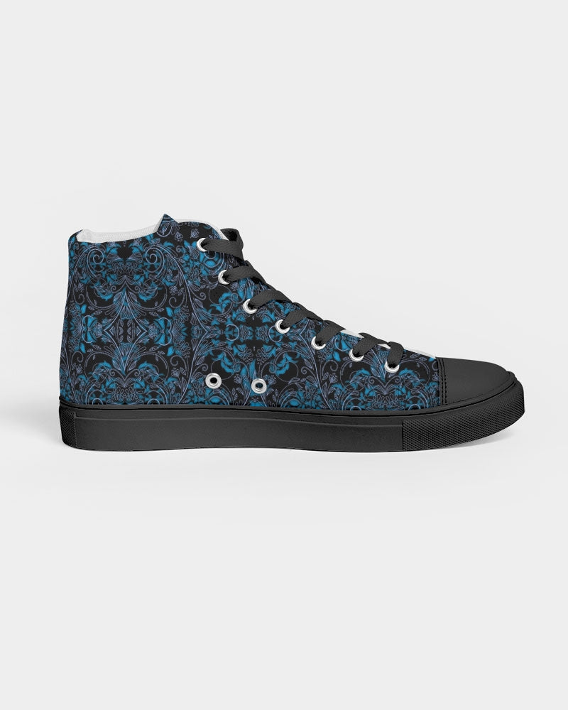 Blue Vines and Lace Women's Hightop Canvas Shoe - Black