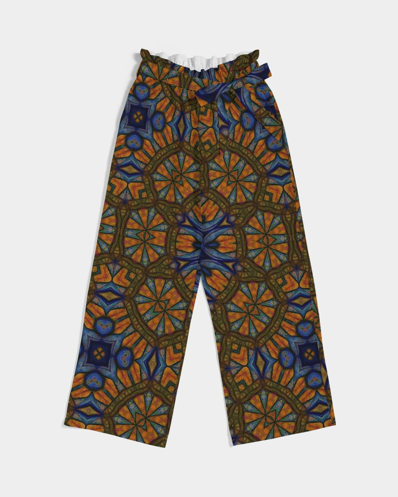 Blue and Yellow Sketch Kaleidoscope Women's All-Over Print High-Rise Wide Leg Pants