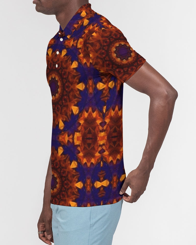 Blue Orange Red Kaleidoscope Men's All-Over Print Slim Fit Short Sleeve Polo
