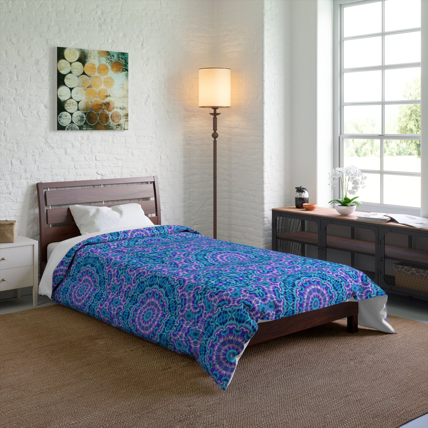 Mandala Blue Purple Comforter — Boho Kaleidoscope Tie Dye Bedding