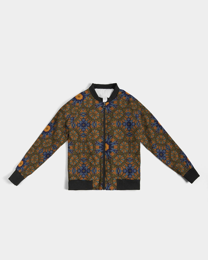 Blue and Yellow Sketch Kaleidoscope Women's All-Over Print Bomber Jacket