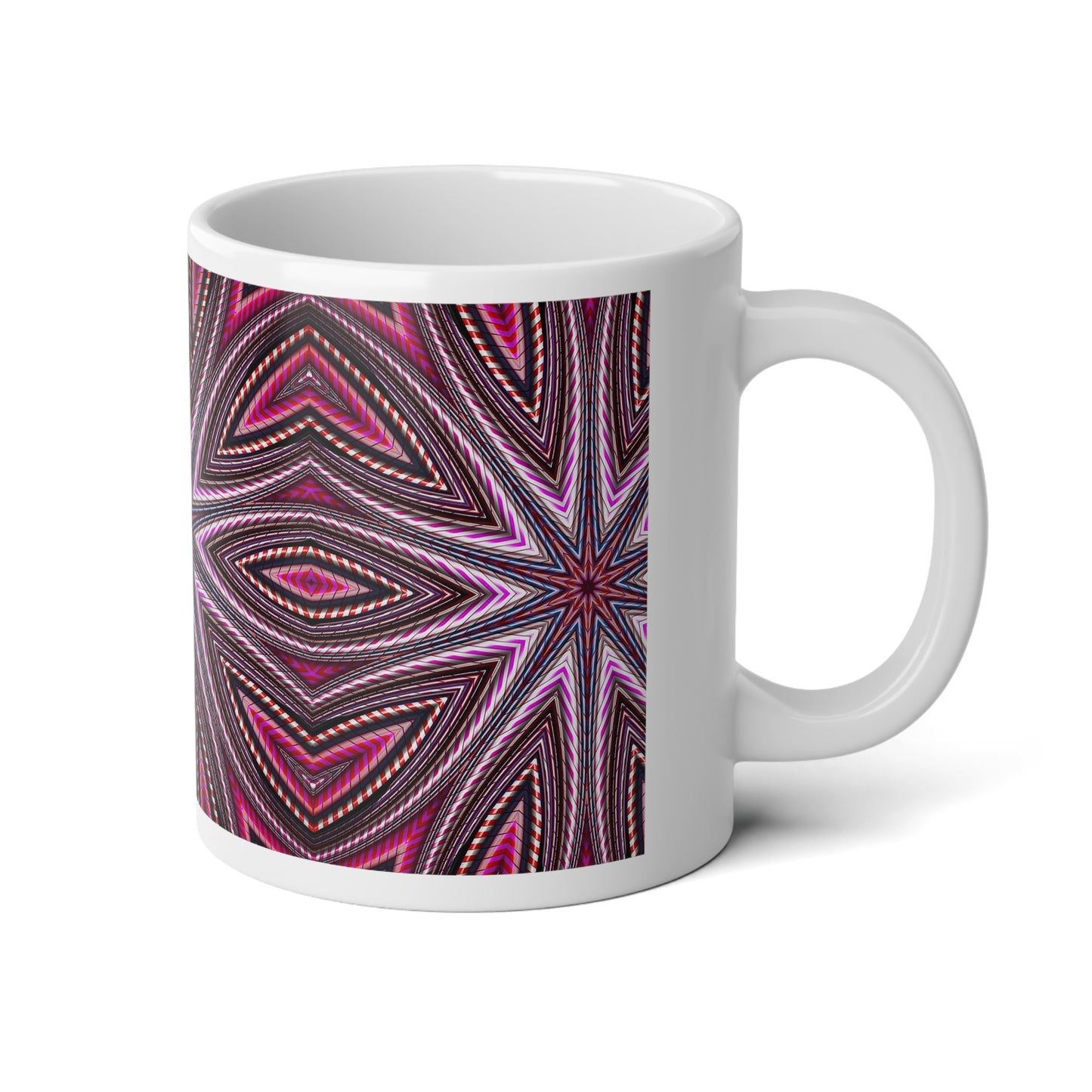 20oz Candy Cane Kaleidoscope Mug — Pink Starburst Pattern Jumbo Coffee Cup