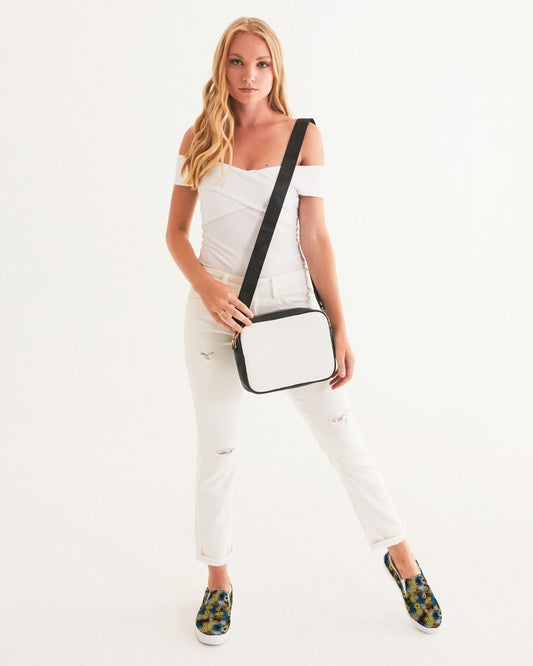 Blue and Yellow Glowing Daisies Women's Slip-On Canvas Shoe