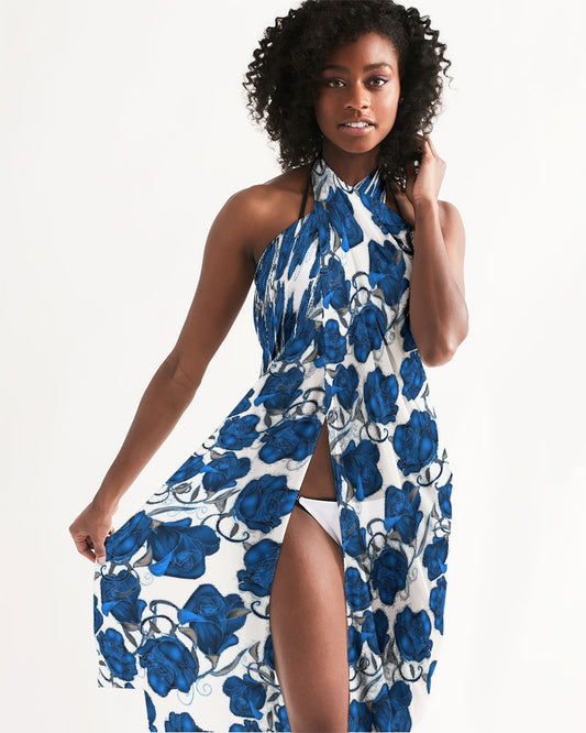 Blue Roses All-Over Print Swim Cover Up