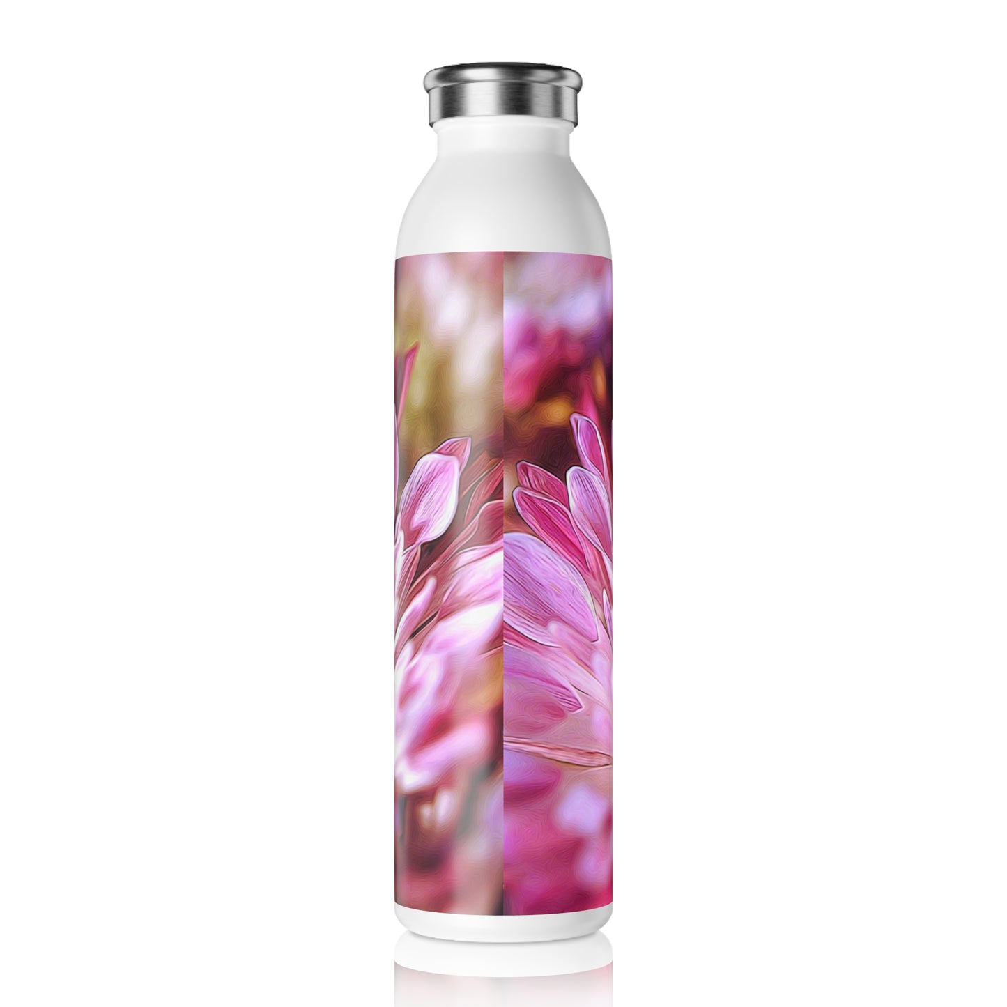 Slim Water Bottle — Pink Flower Petals Close-Up Insulated Bottle