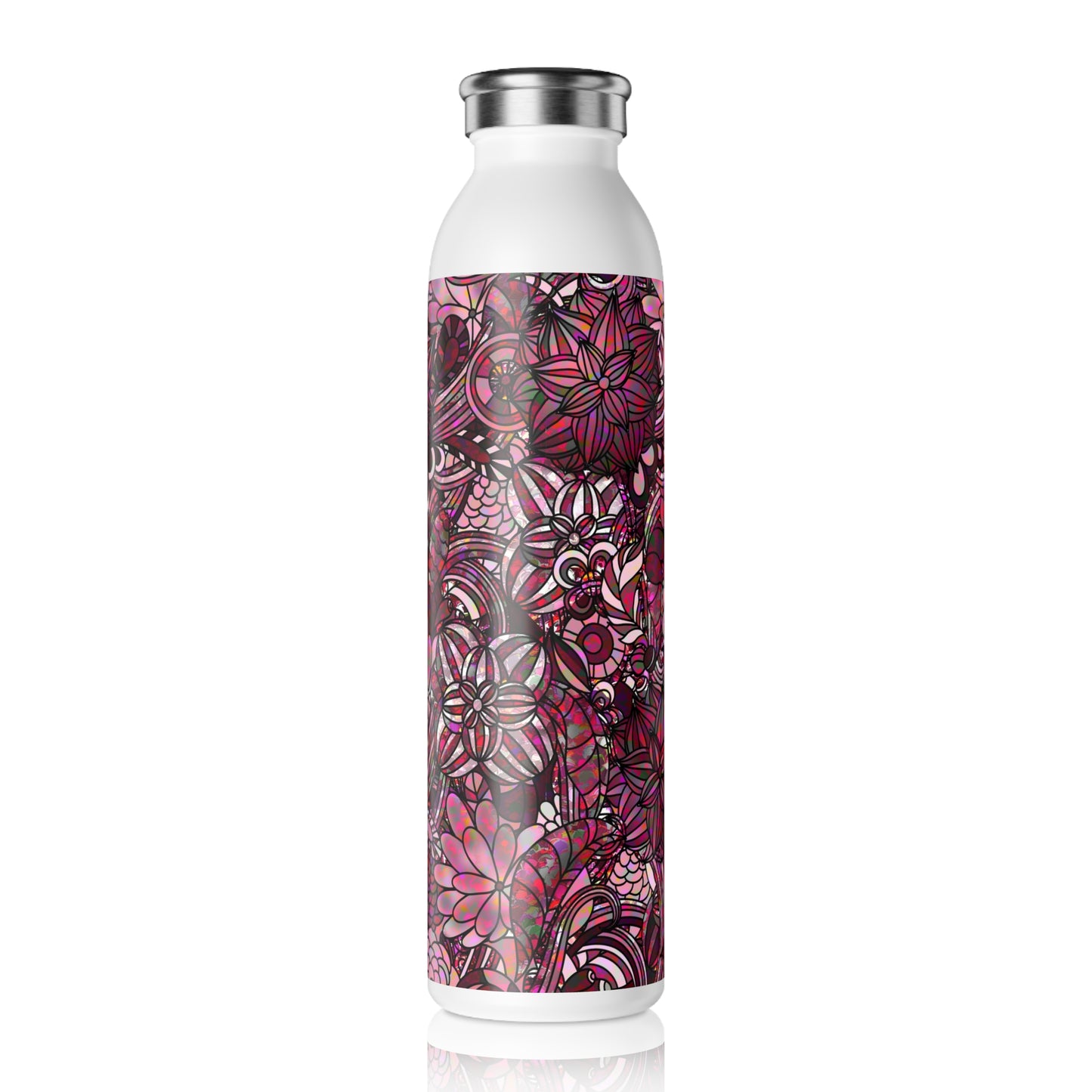 Slim Water Bottle — Pink Floral Paisley Pattern Insulated Stainless Steel Bottle