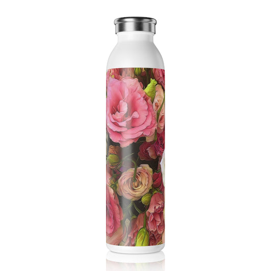 Floral Slim Water Bottle — Pink Lisianthus Stainless Steel Insulated Bottle