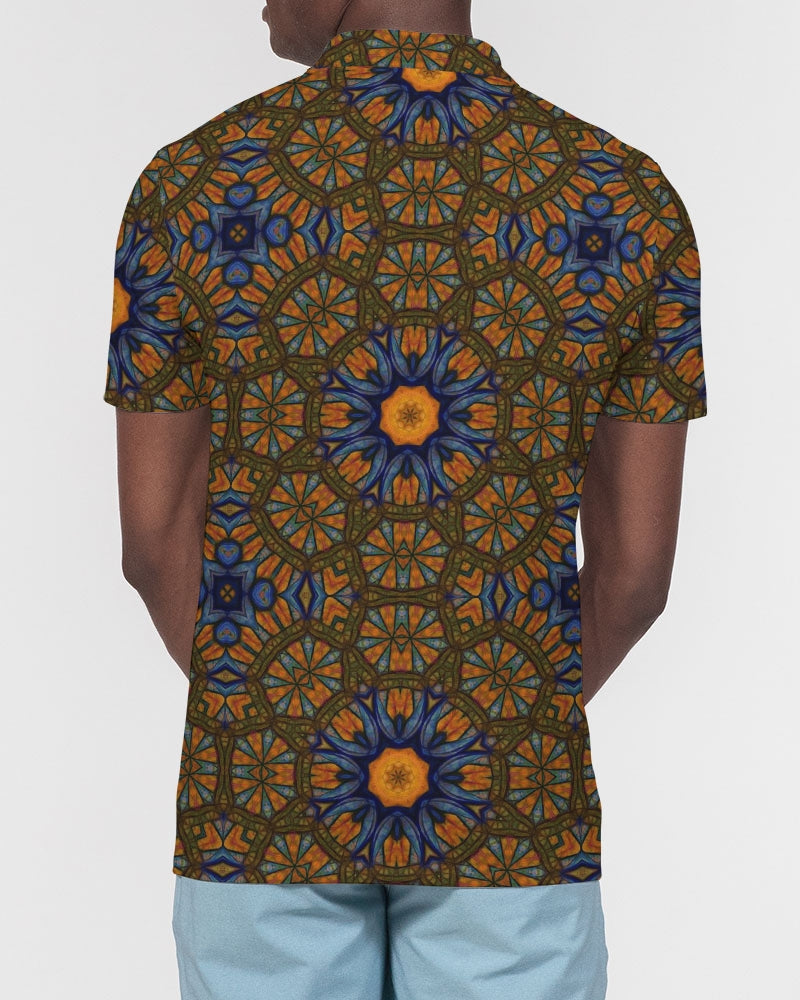 Blue and Yellow Sketch Kaleidoscope Men's All-Over Print Slim Fit Short Sleeve Polo