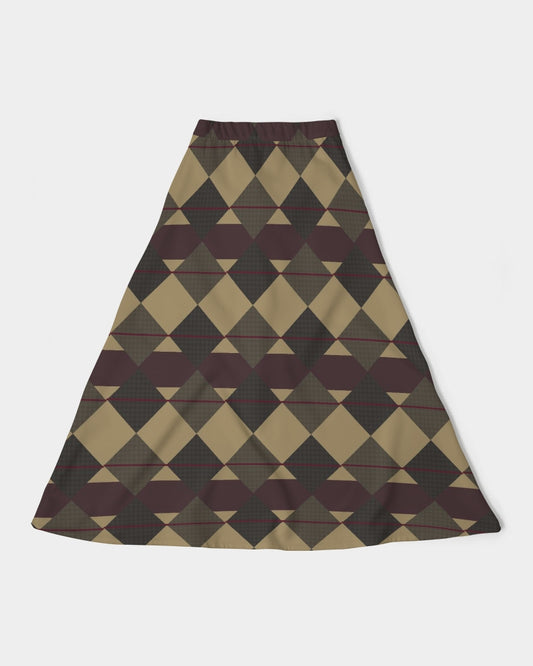 Checkered Brown Plaid Argyle Women's All-Over Print A-Line Midi Skirt