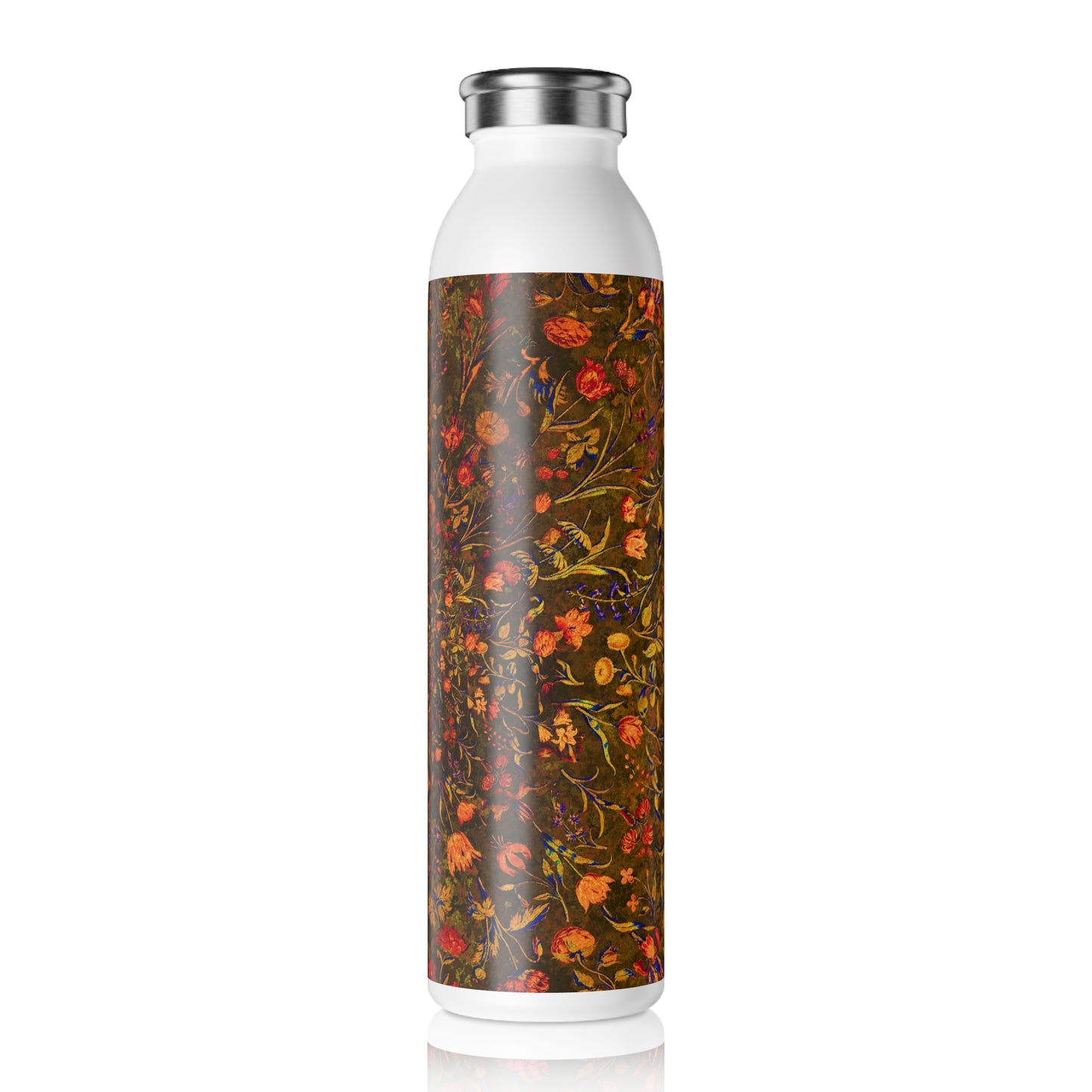 Medieval Flowers on Yellow Slim Water Bottle - Eco-Friendly Drinkware, Personalized Gift, Hydration Companion, Fitness Essential, Stylish Travel Mug