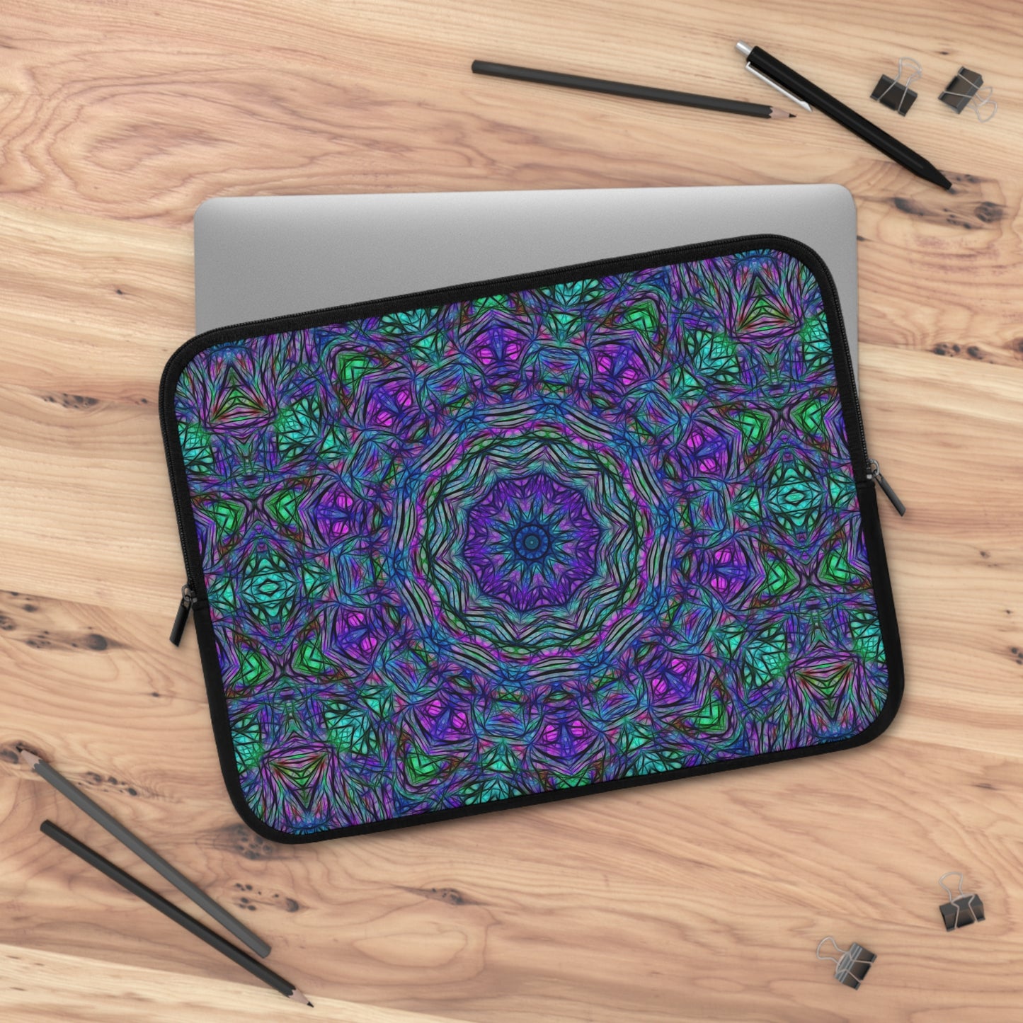 Blue Green Purple Kaleidoscope Laptop Sleeve