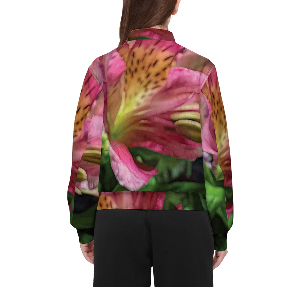 October Flowers 3 Women's Double Layered Bomber Sports Jacket-Techno Scuba Knit